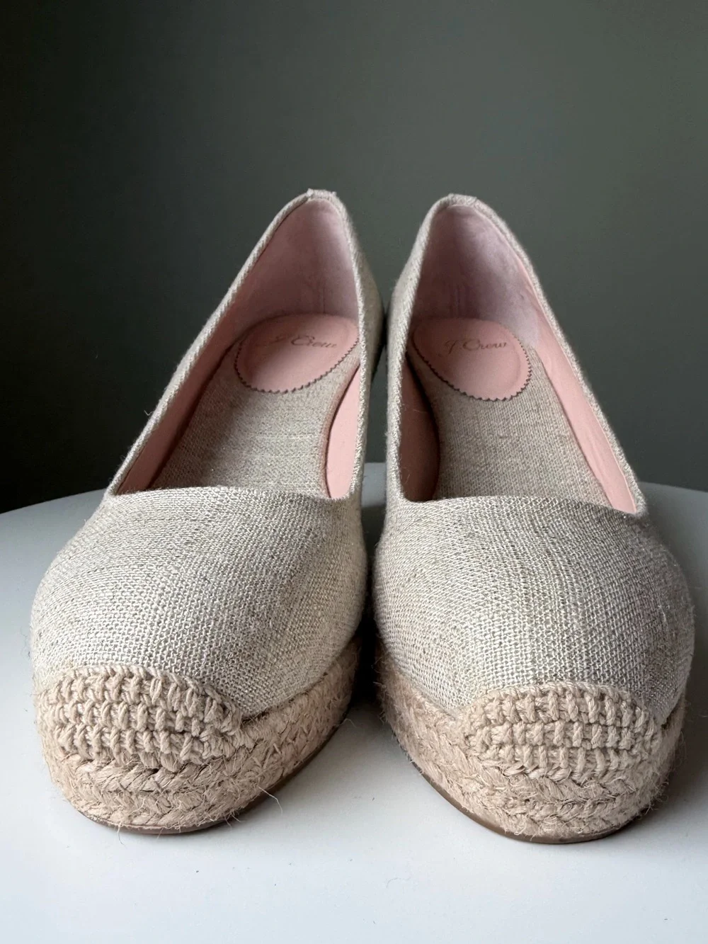 J. CREW Seville Canvas Wedge Espadrille Pumps Beige /Metallic Gold Size 6 NWOB